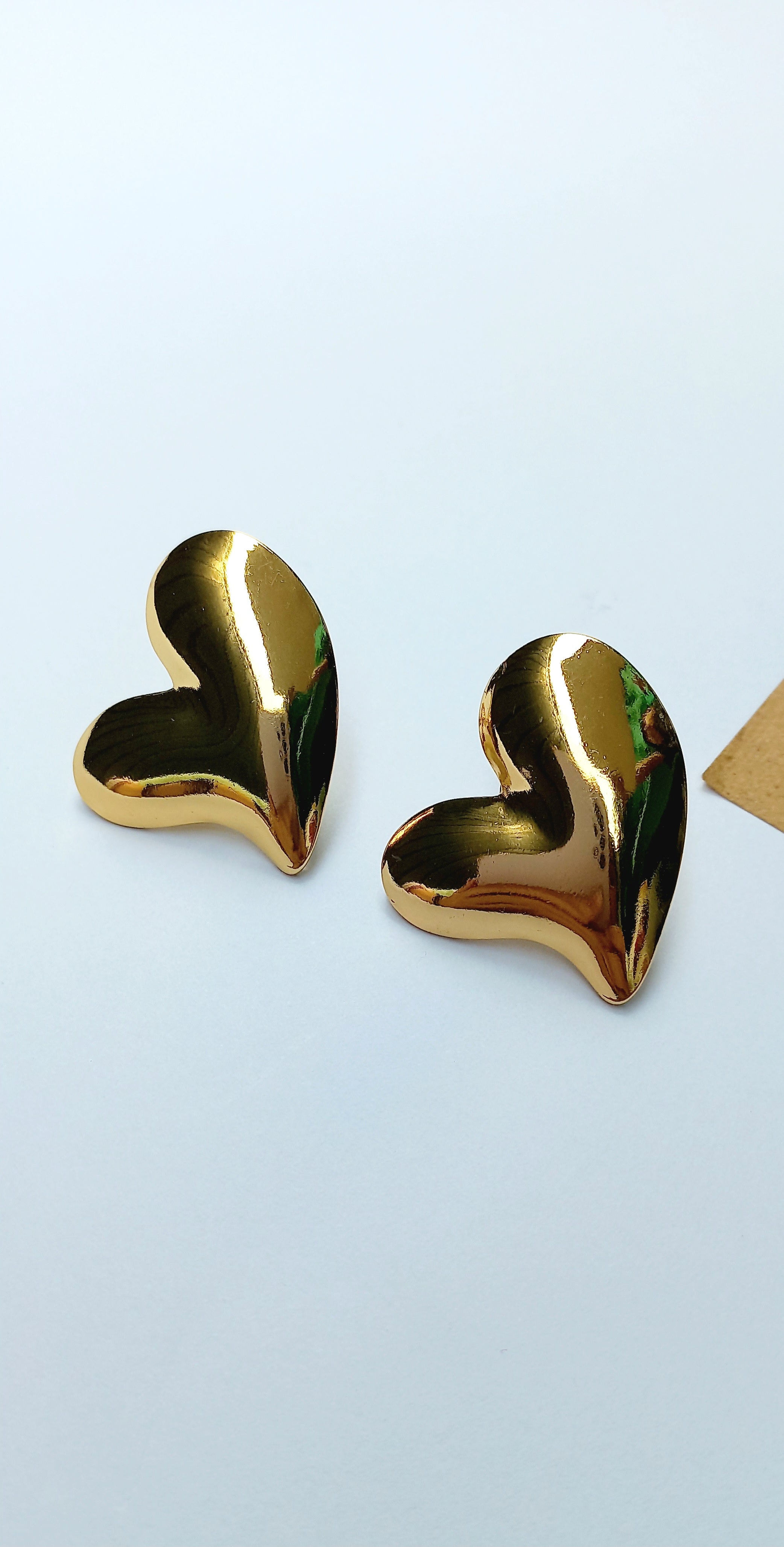 Puffed Heart Stud Earring-Golden