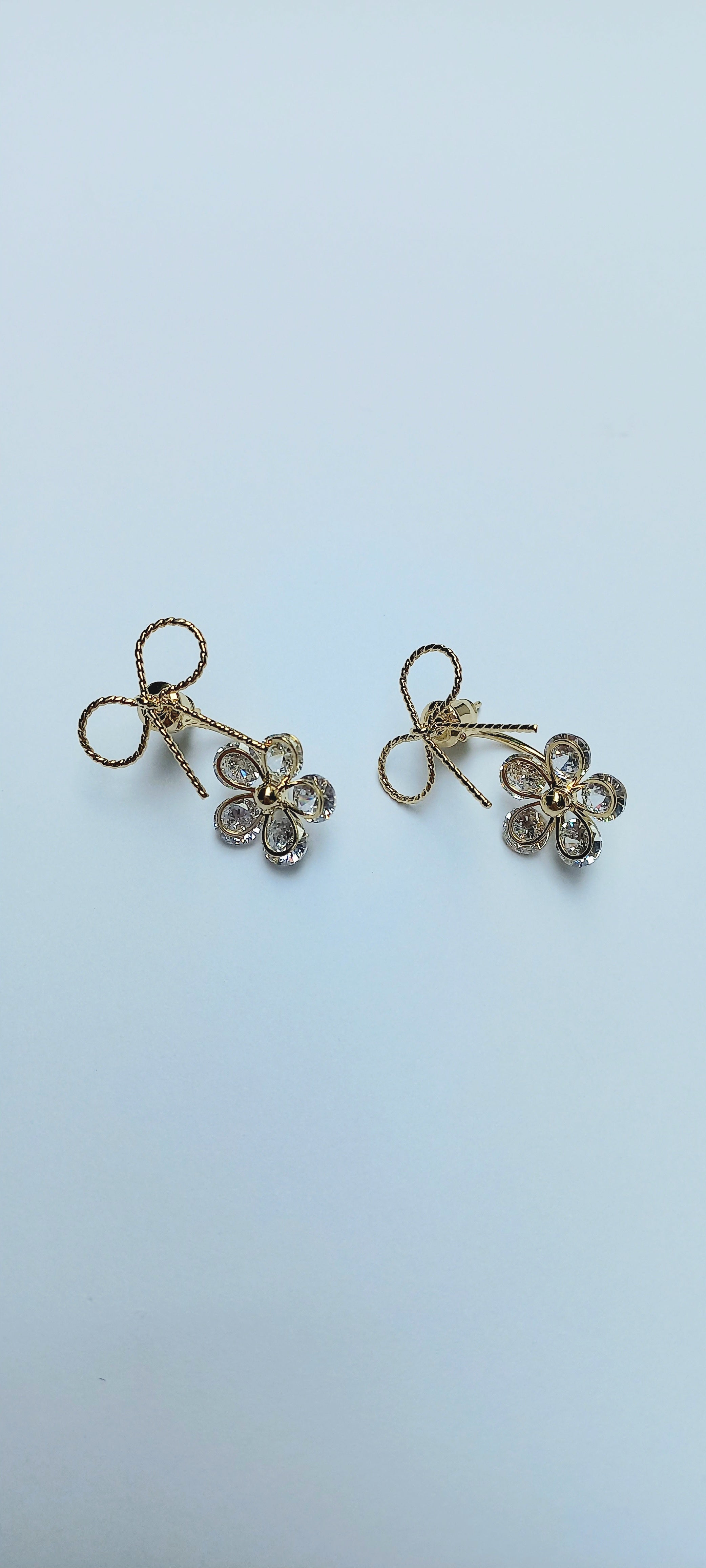 Bow And Flower Charm Jacket Earring